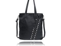 Medium tote with diagonal zipper and stud detail Available in Black and Coffee